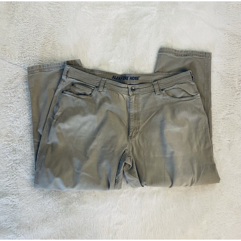 Duluth Trading Fire Hose Flex Pants Mens Size 42x30 Khaki Relaxed Fit Workwear